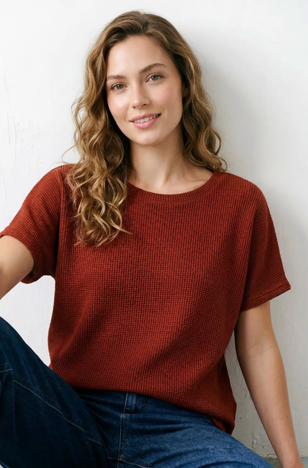 Presley - Drop Sleeve Knit Top (Maroon)