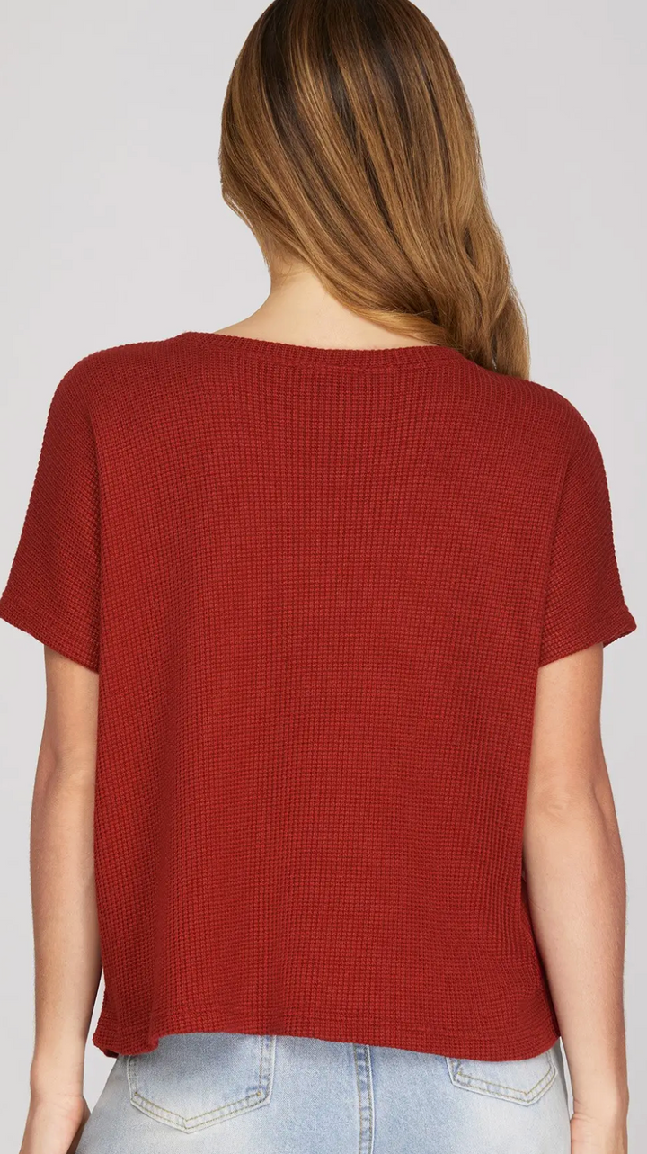 Presley - Drop Sleeve Knit Top (Maroon)