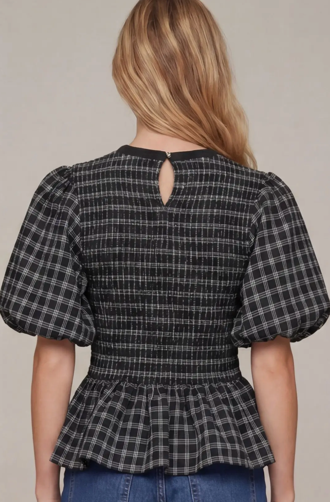 Lorelei - PLaid Smocked Peplum (Black)