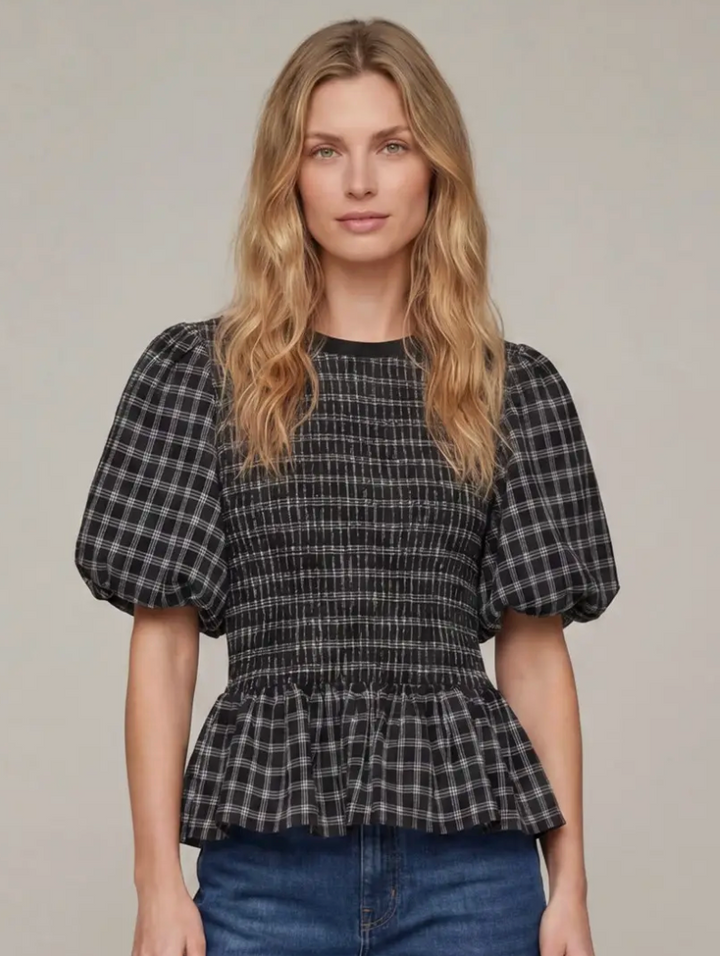 Lorelei - PLaid Smocked Peplum (Black)
