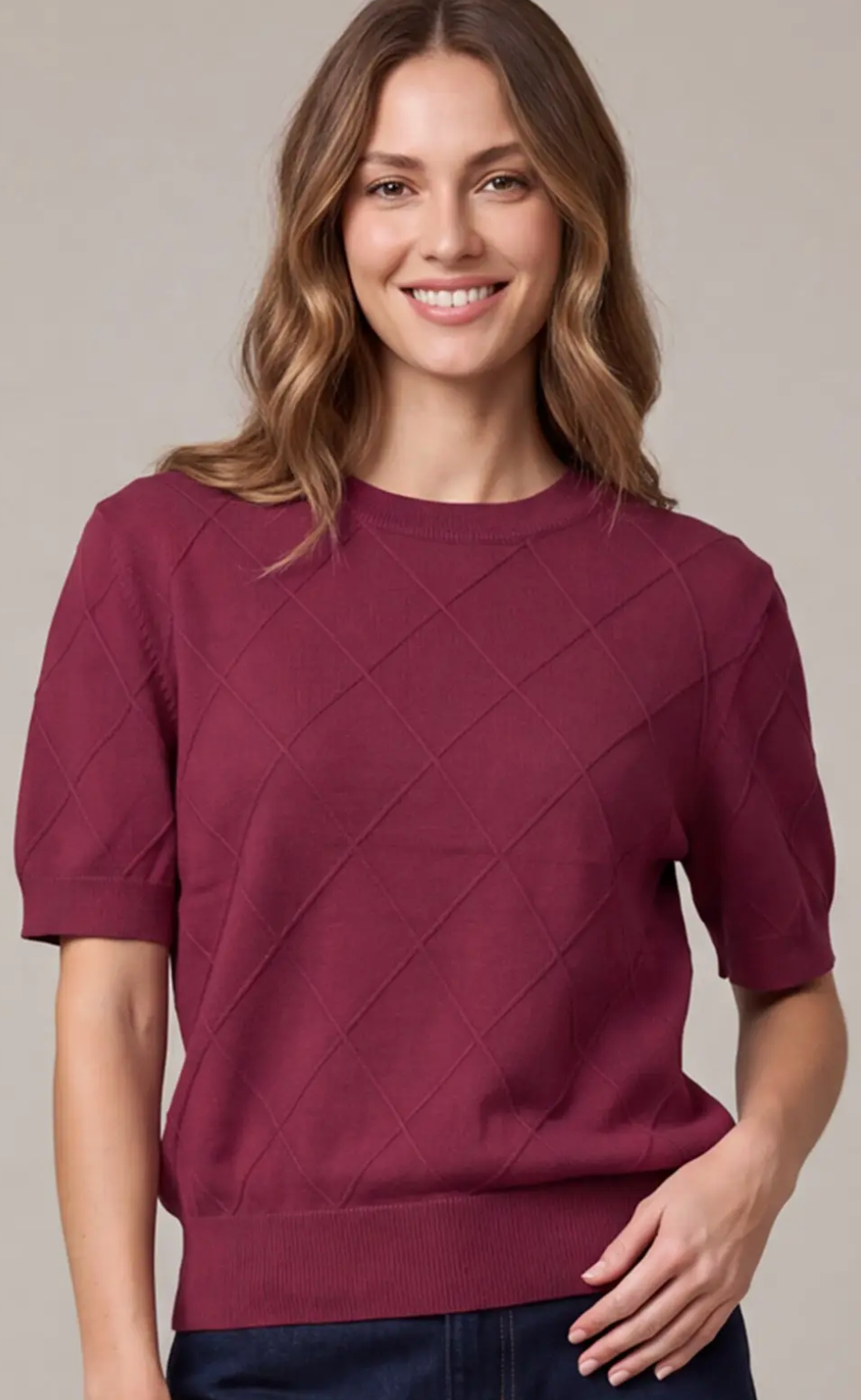 Blanche - Diamond Pattern Sweater (Wine)