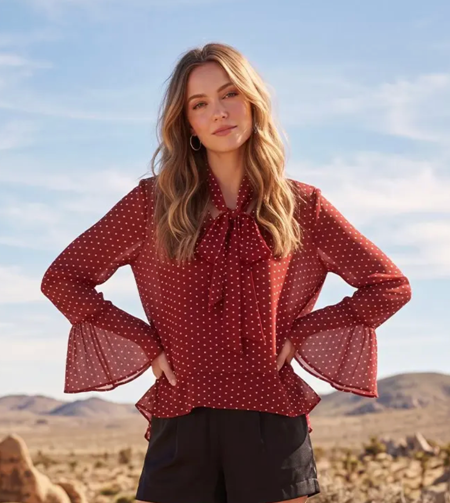 Etta - Bell Sleeve Polka Dot Blouse