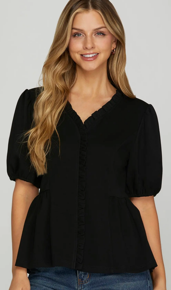 Tilly - Ruffled Detail Top (Black)