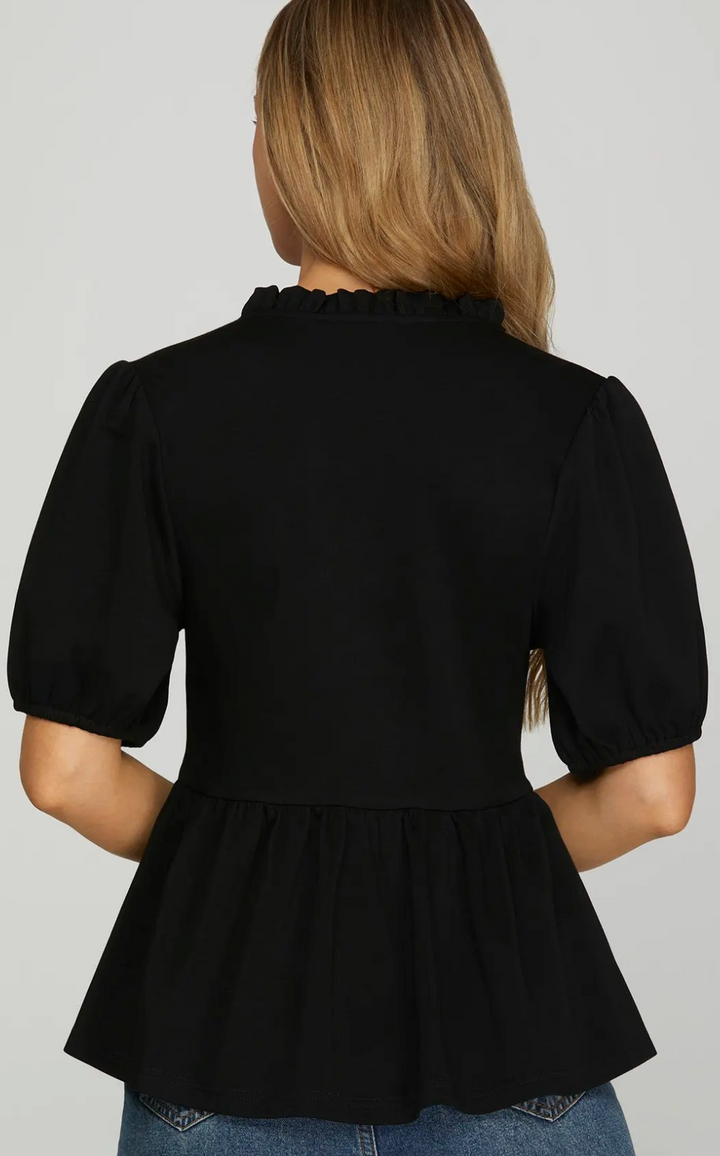 Tilly - Ruffled Detail Top (Black)