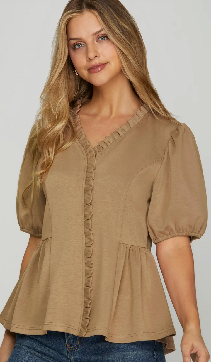 Tilly - Ruffled Detail Top (Mocha)
