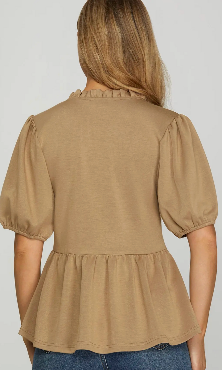 Tilly - Ruffled Detail Top (Mocha)