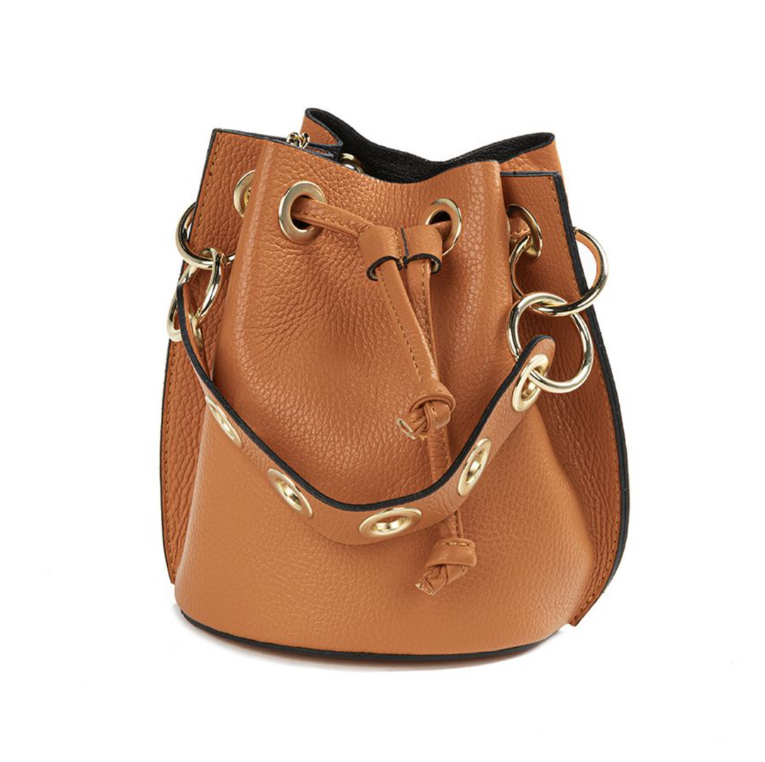 Lilly - German Fuentes Genuine Italian Leather Bucket Bag (Camel)