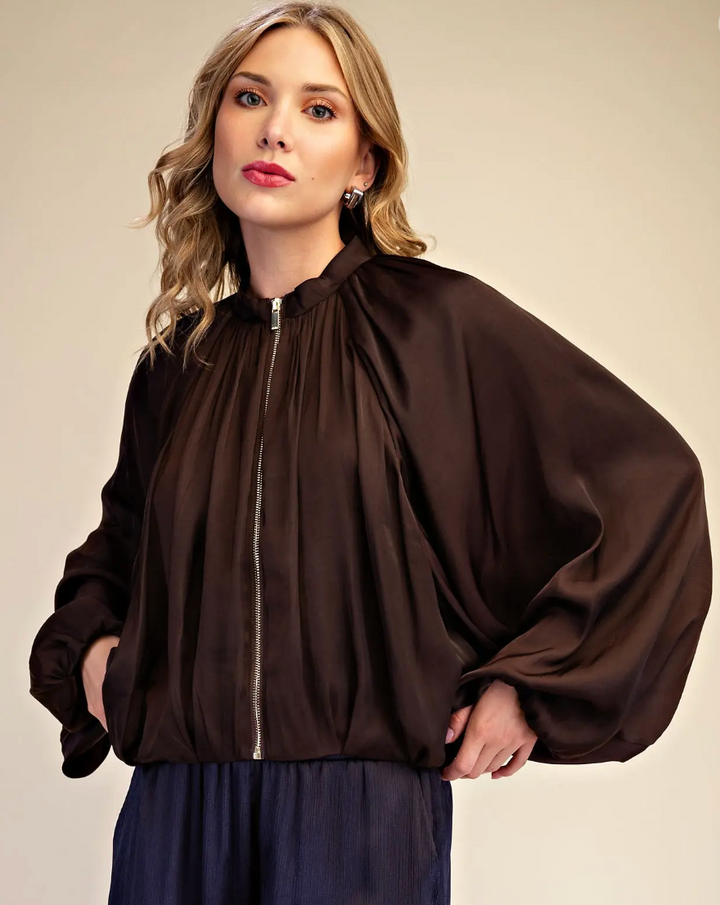 Juliette - Satin Balloon Bomber Jacket
