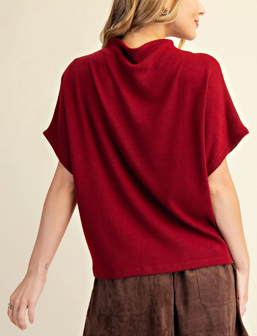 Estelle - Mock Neck Knit Top (Maroon)