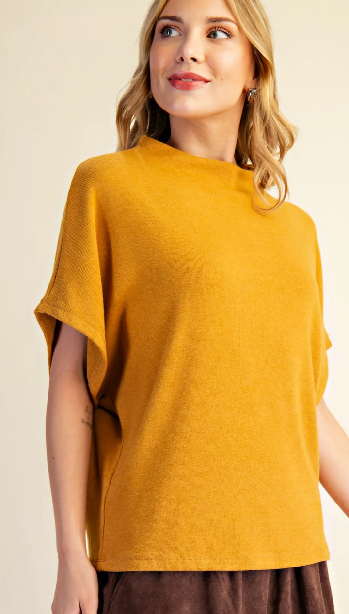 Estelle - Mock Neck Knit Top (Mustard)