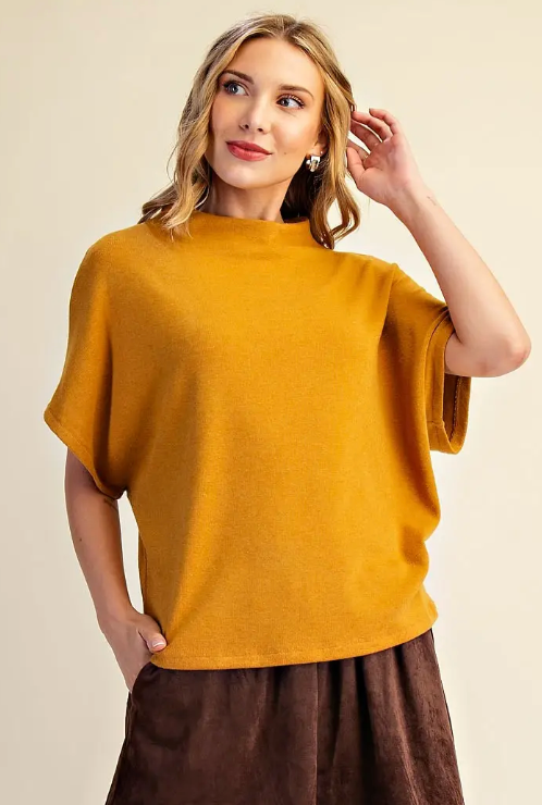 Estelle - Mock Neck Knit Top (Mustard)