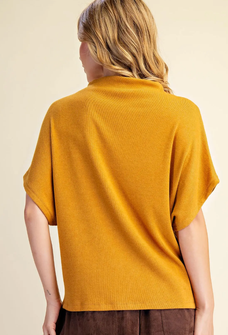 Estelle - Mock Neck Knit Top (Mustard)