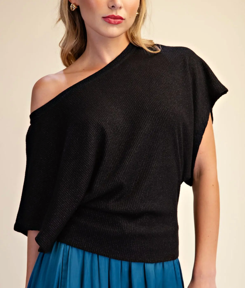 Cleo - Dolman Sleeve Knit Top (Black)