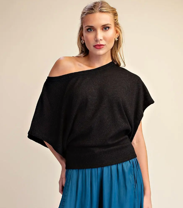 Cleo - Dolman Sleeve Knit Top (Black)