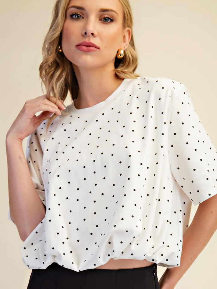 Lainey - Polka Dot Bubble Top (White)