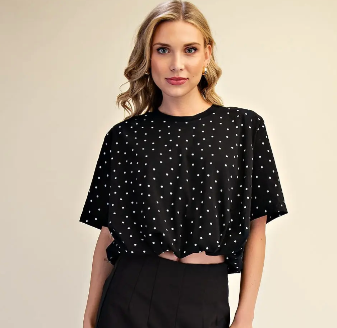 Lainey - Polka Dot Bubble Top (Black)