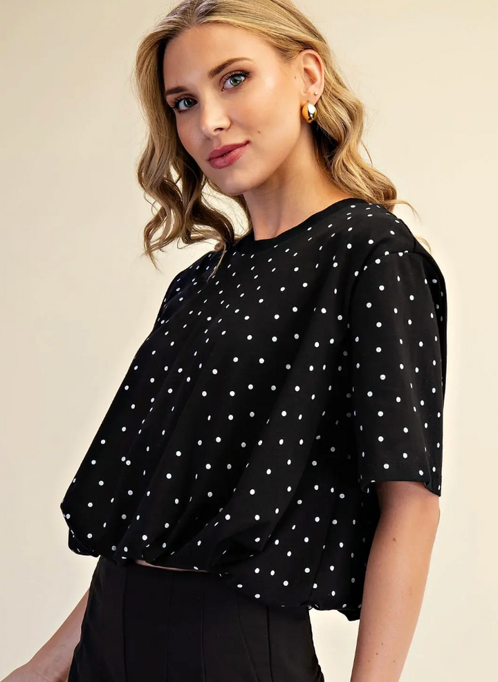 Lainey - Polka Dot Bubble Top (Black)