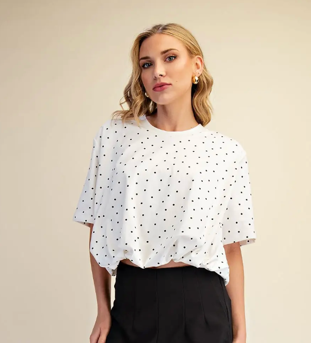 Lainey - Polka Dot Bubble Top (White)