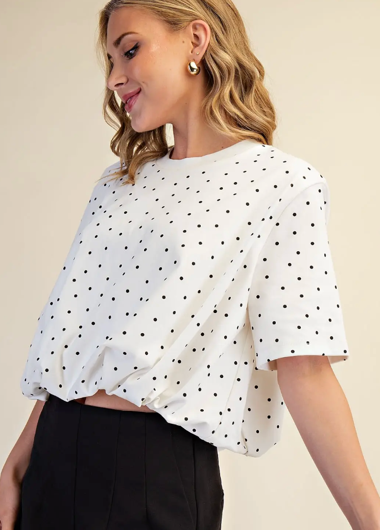 Lainey - Polka Dot Bubble Top (White)