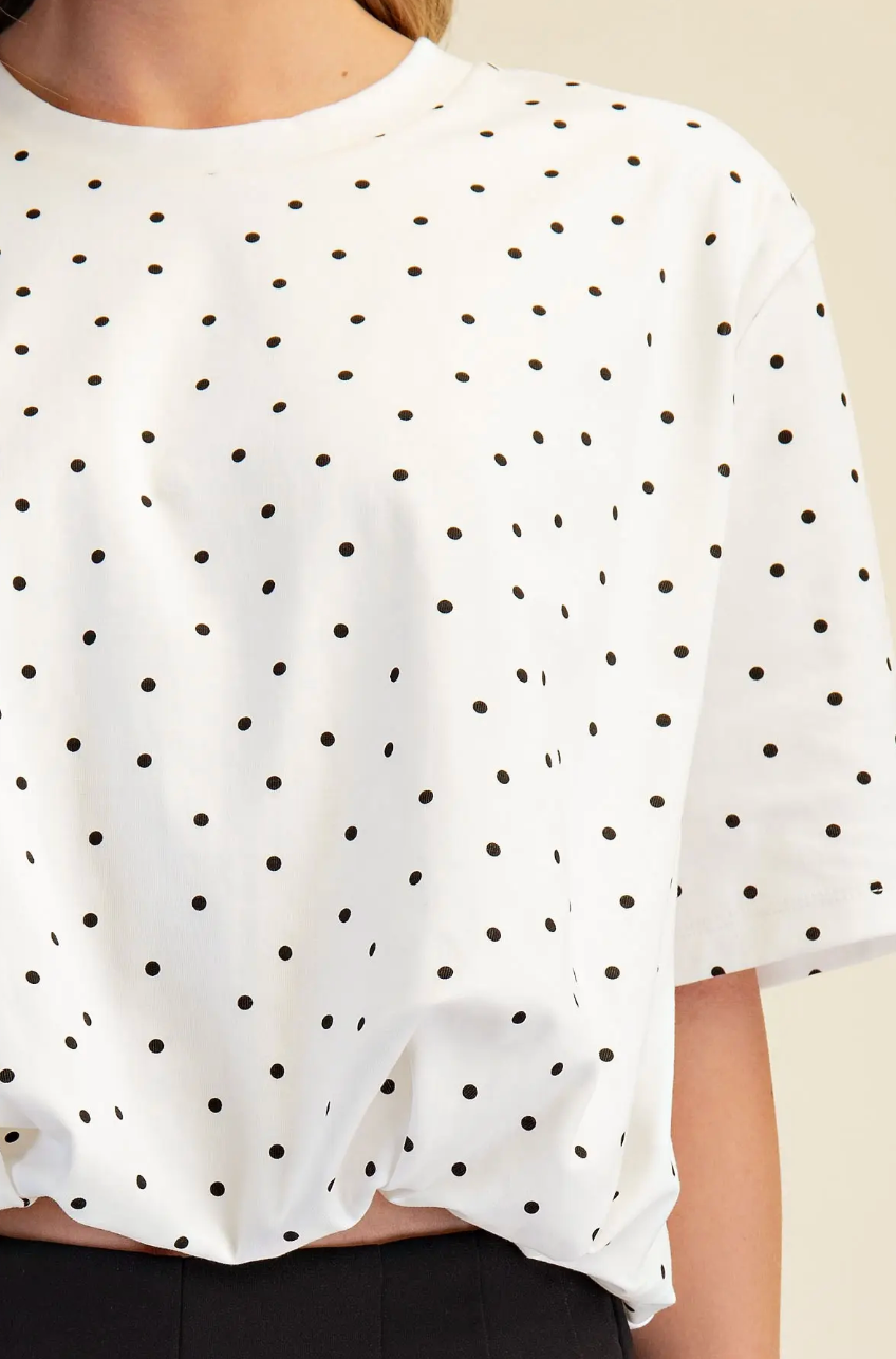 Lainey - Polka Dot Bubble Top (White)