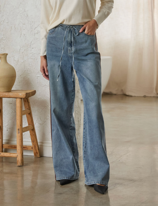 Gigi - Suede Side Stipe Denim Pants