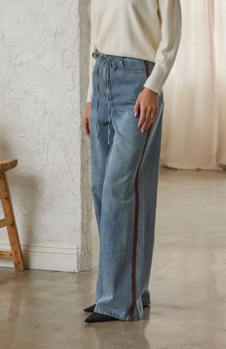 Gigi - Suede Side Stipe Denim Pants