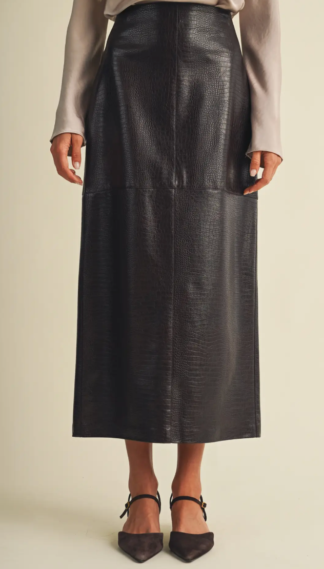 Audrey - Faux Leather Croc Midi Skirt