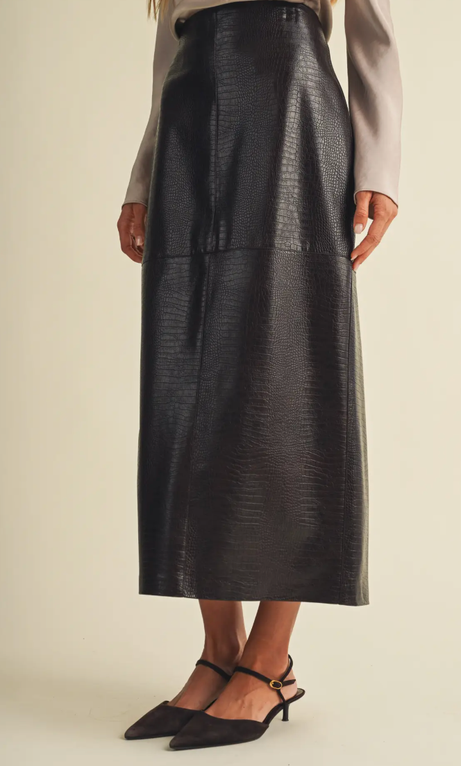 Audrey - Faux Leather Croc Midi Skirt