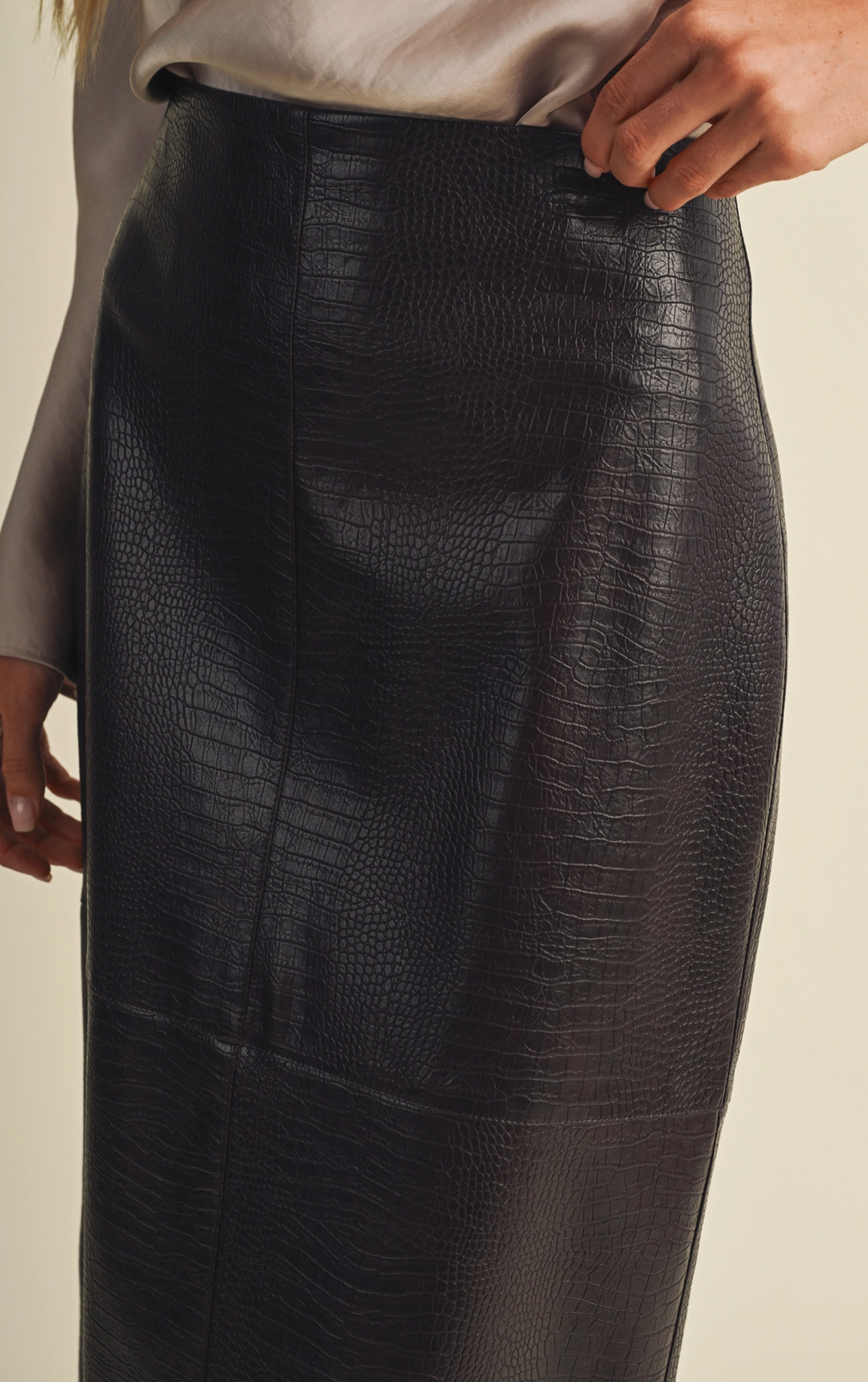 Audrey - Faux Leather Croc Midi Skirt