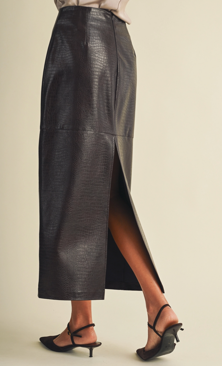 Audrey - Faux Leather Croc Midi Skirt
