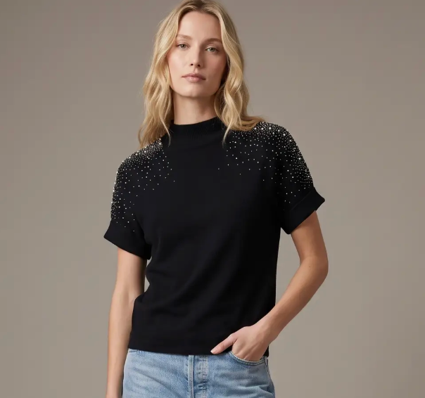 Krista - Embellished Knit Top (Black)