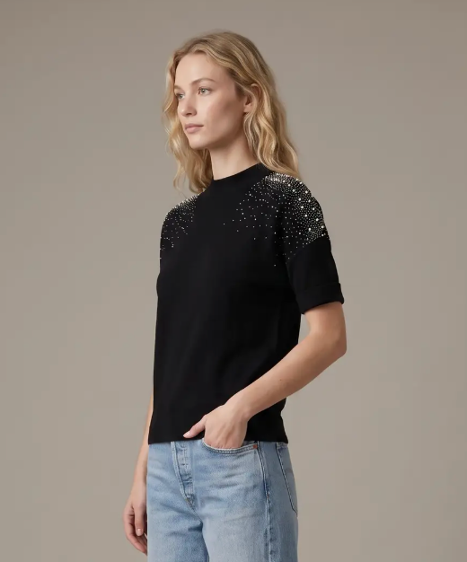 Krista - Embellished Knit Top (Black)