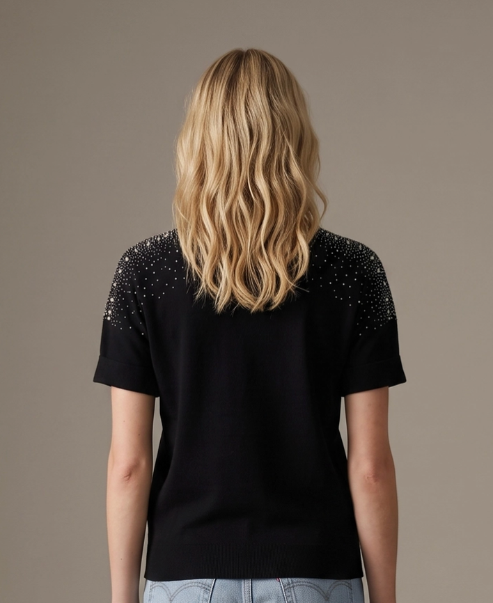 Krista - Embellished Knit Top (Black)