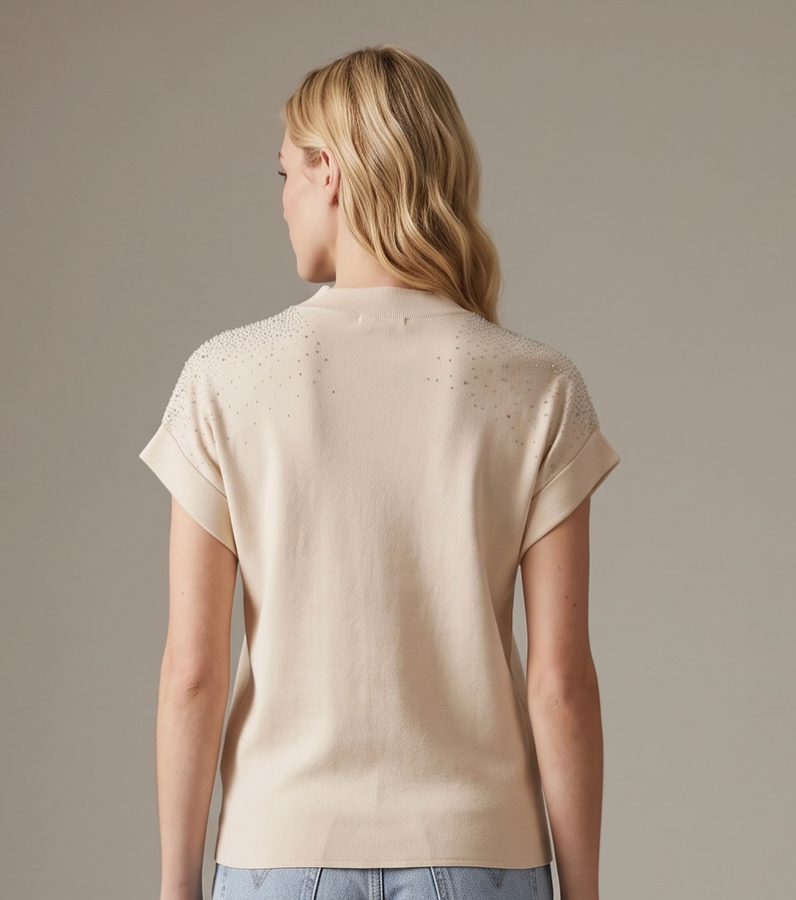 Krista - Embellished Knit Top (Cream)