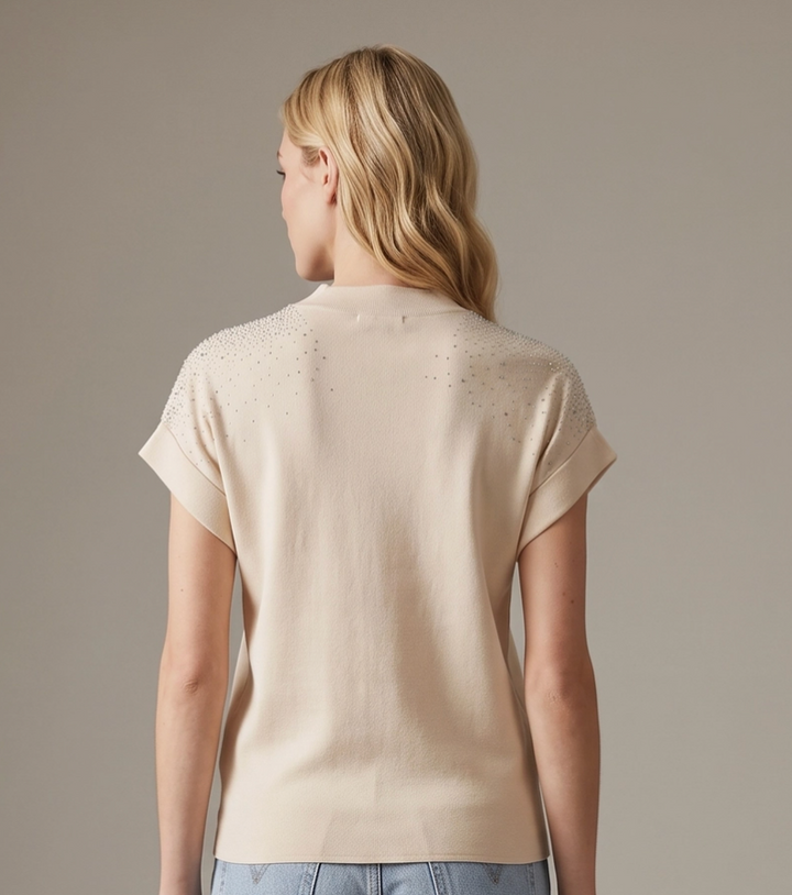 Krista - Embellished Knit Top (Cream)