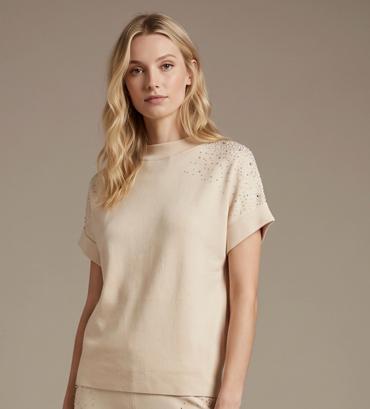 Krista - Embellished Knit Top (Cream)