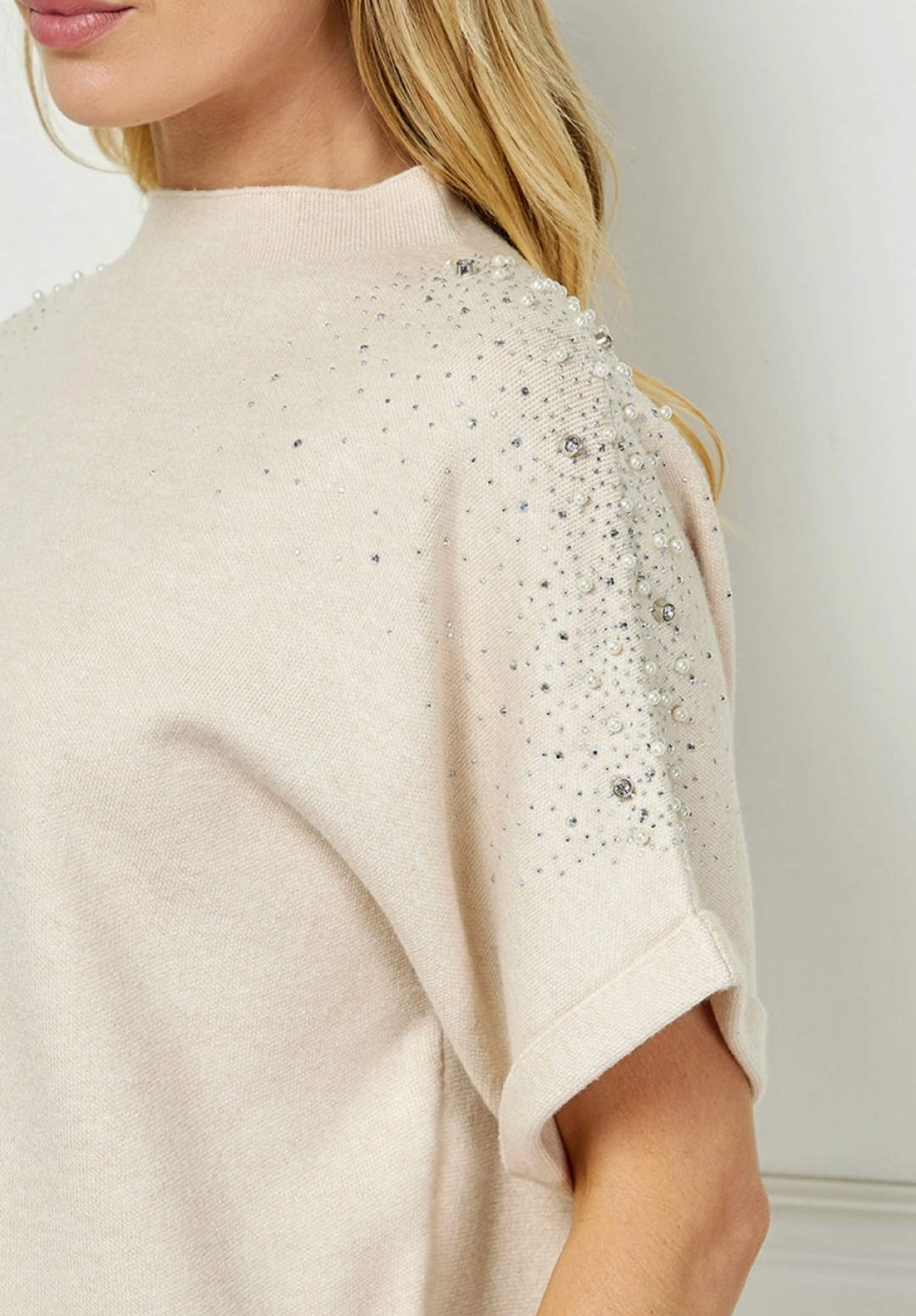 Krista - Embellished Knit Top (Cream)