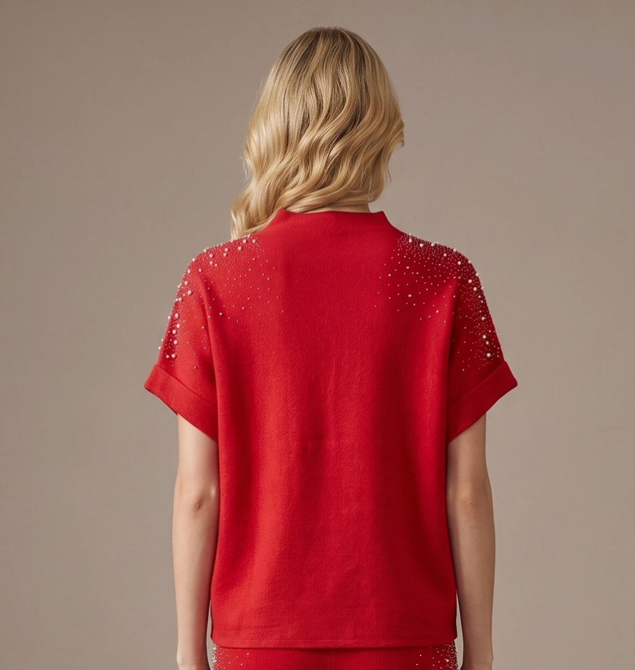 Krista - Embellished Knit Top (Red)