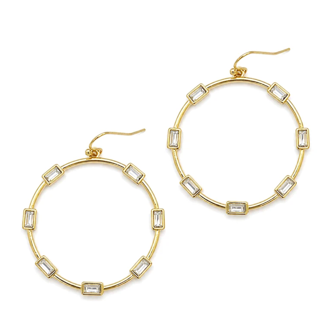 Baguette Rhinestone Hoop Earring (Clear)