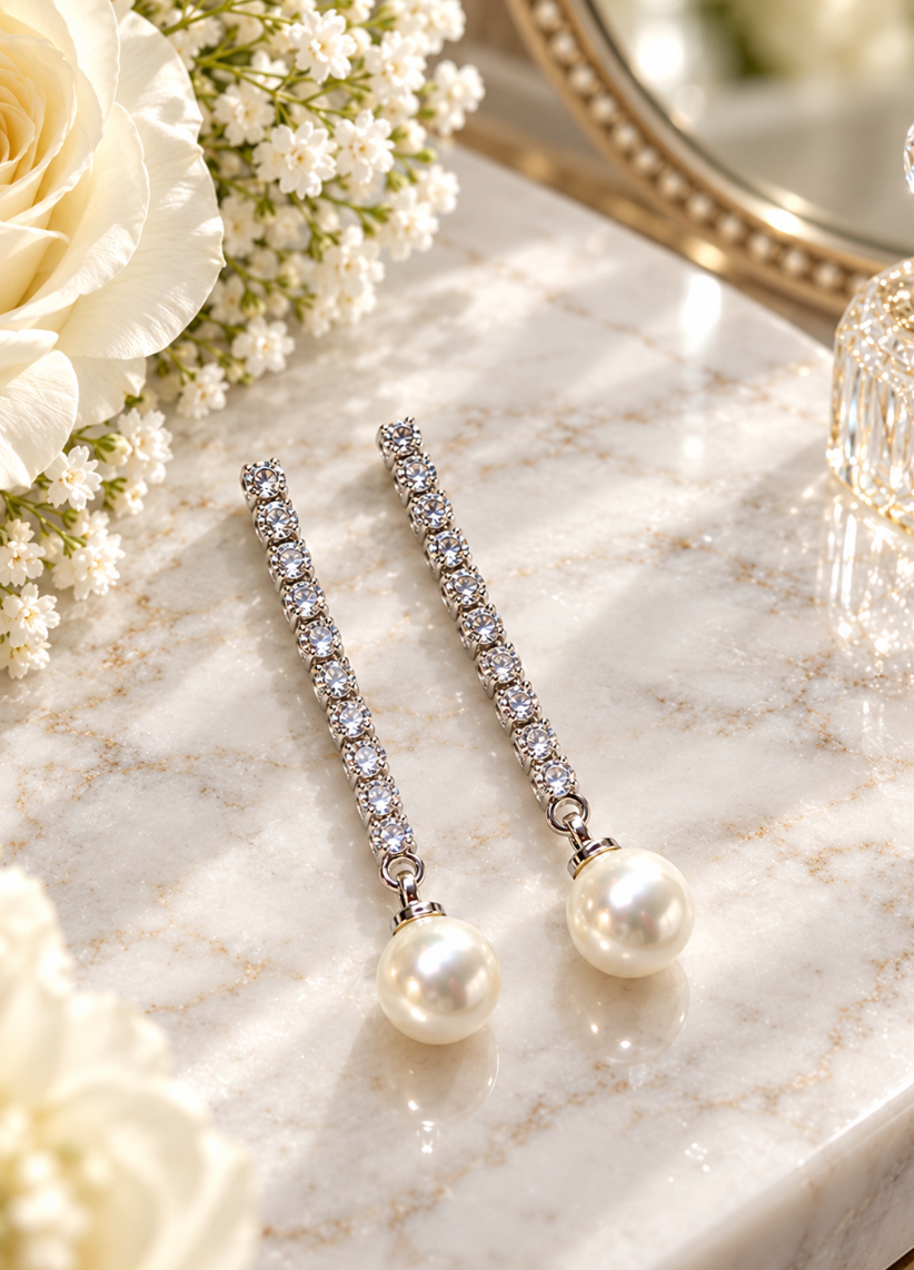 Simone - Pearl Drop Earrings (Silver)