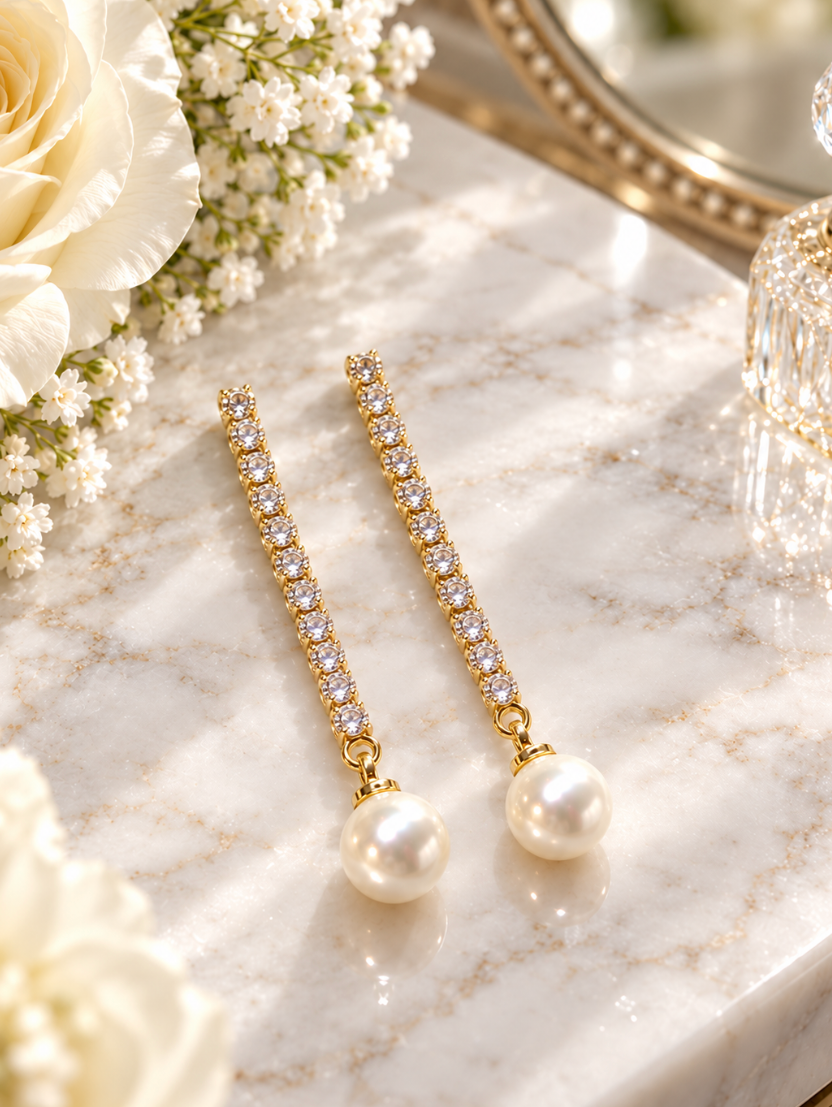 Simone - Pearl Drop Earrings (Gold)