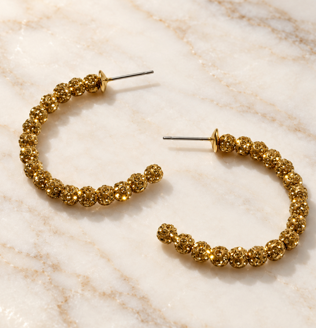 Gold Pave Beaded Hoop Earrings