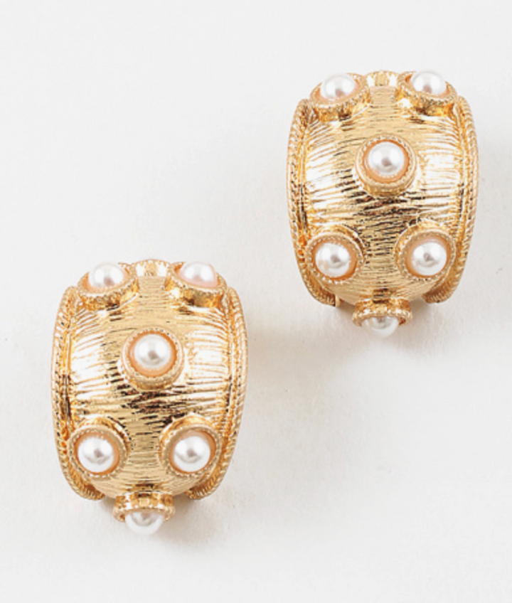 Paige - Pearl Chunky Hoop Earrings