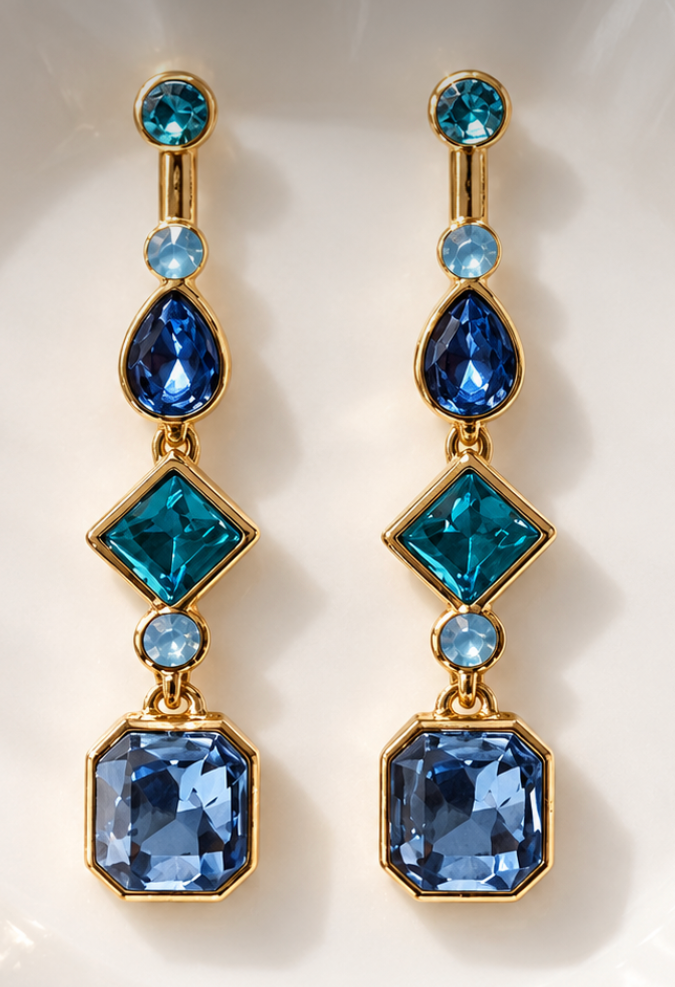 Taylor - Blue Crystal Drop Earrings