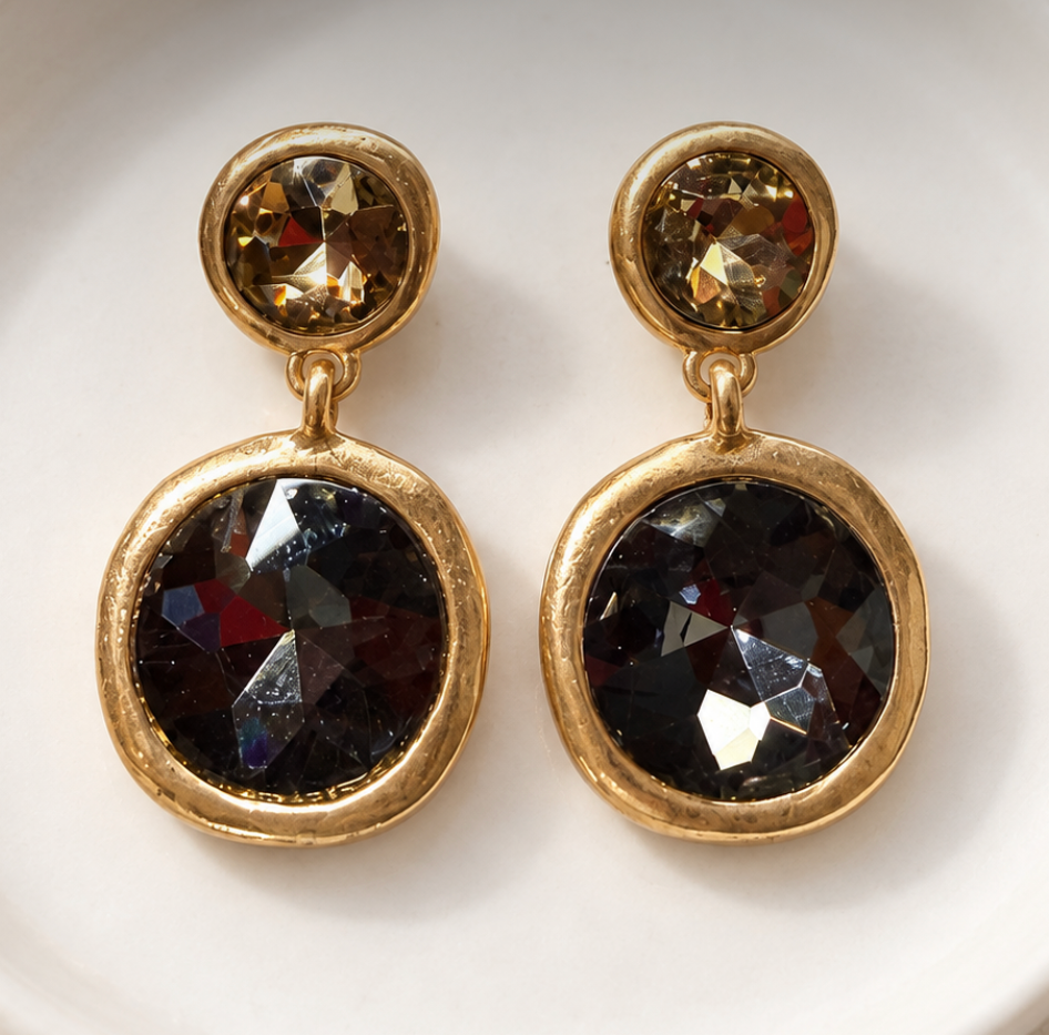 Micha - Dangle Rhinestone Earrings (Charcoal/Topaz)