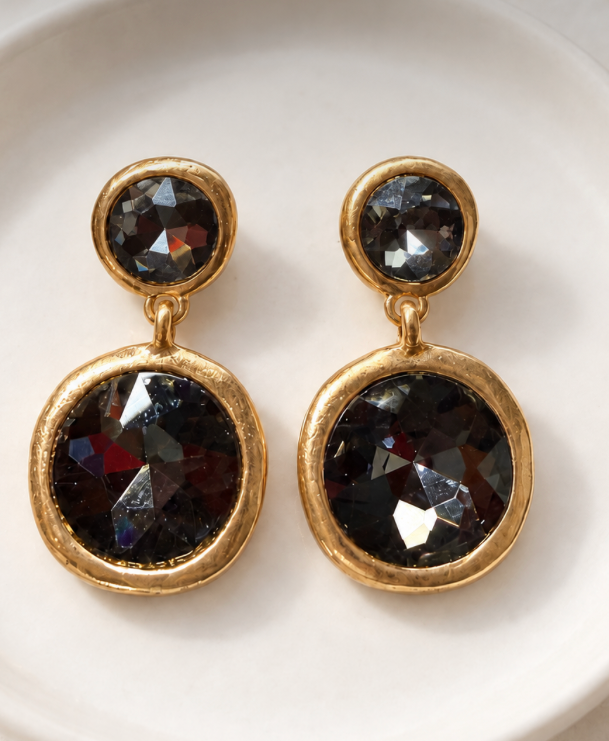 Micha - Dangle Rhinestone Earrings (Charcoal)