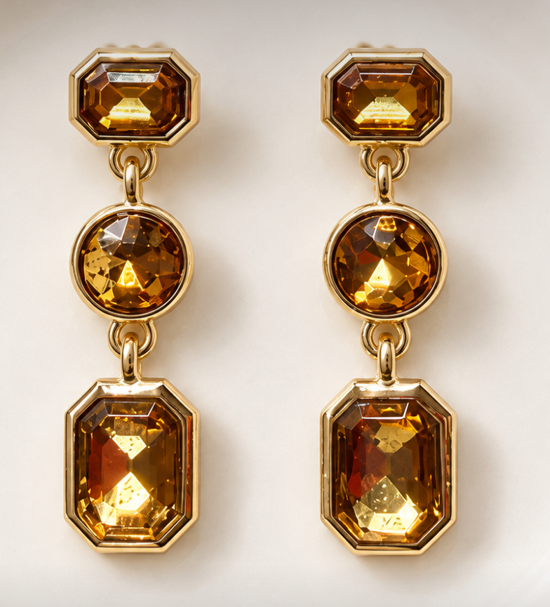 Rhea - Rhinestone Drop Earrings (Topaz)