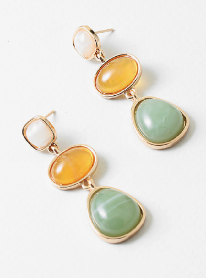 Rachel - Gemstone Dangle Earrings (Jade)