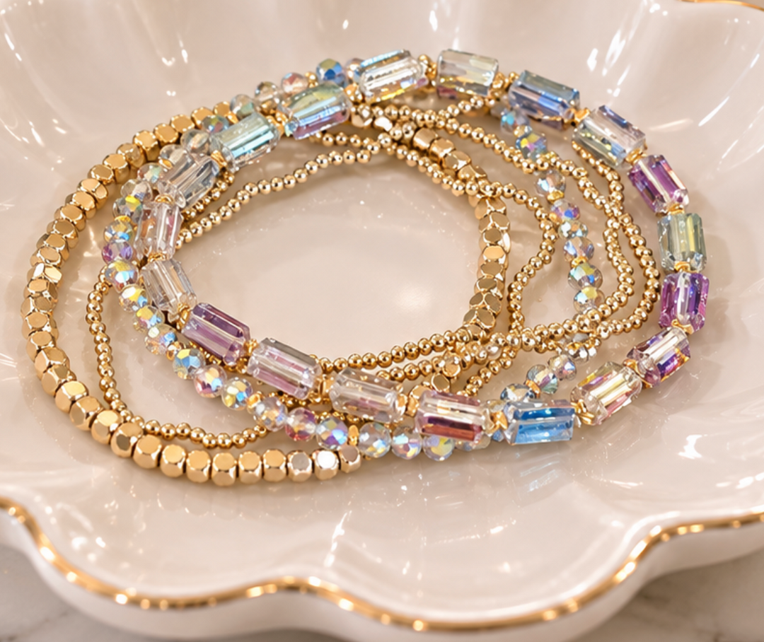 Susan - Iridescent Beaded Bracelet Set