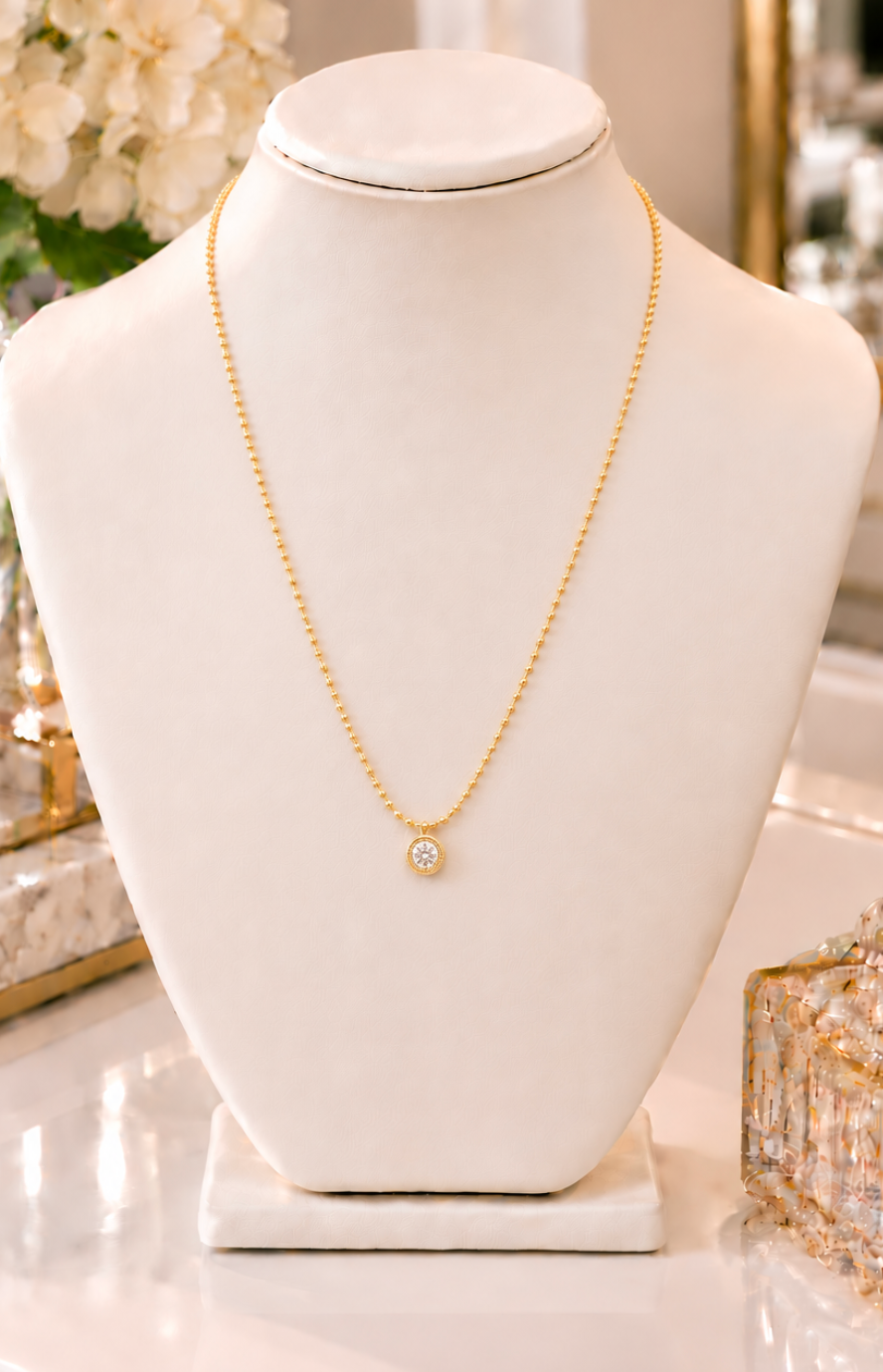 Dainty Round Crystal Pendant Necklace